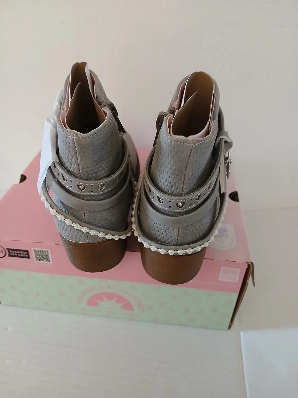 Women’s Grey Ankle Boots with Decorative Straps Size 12M $20